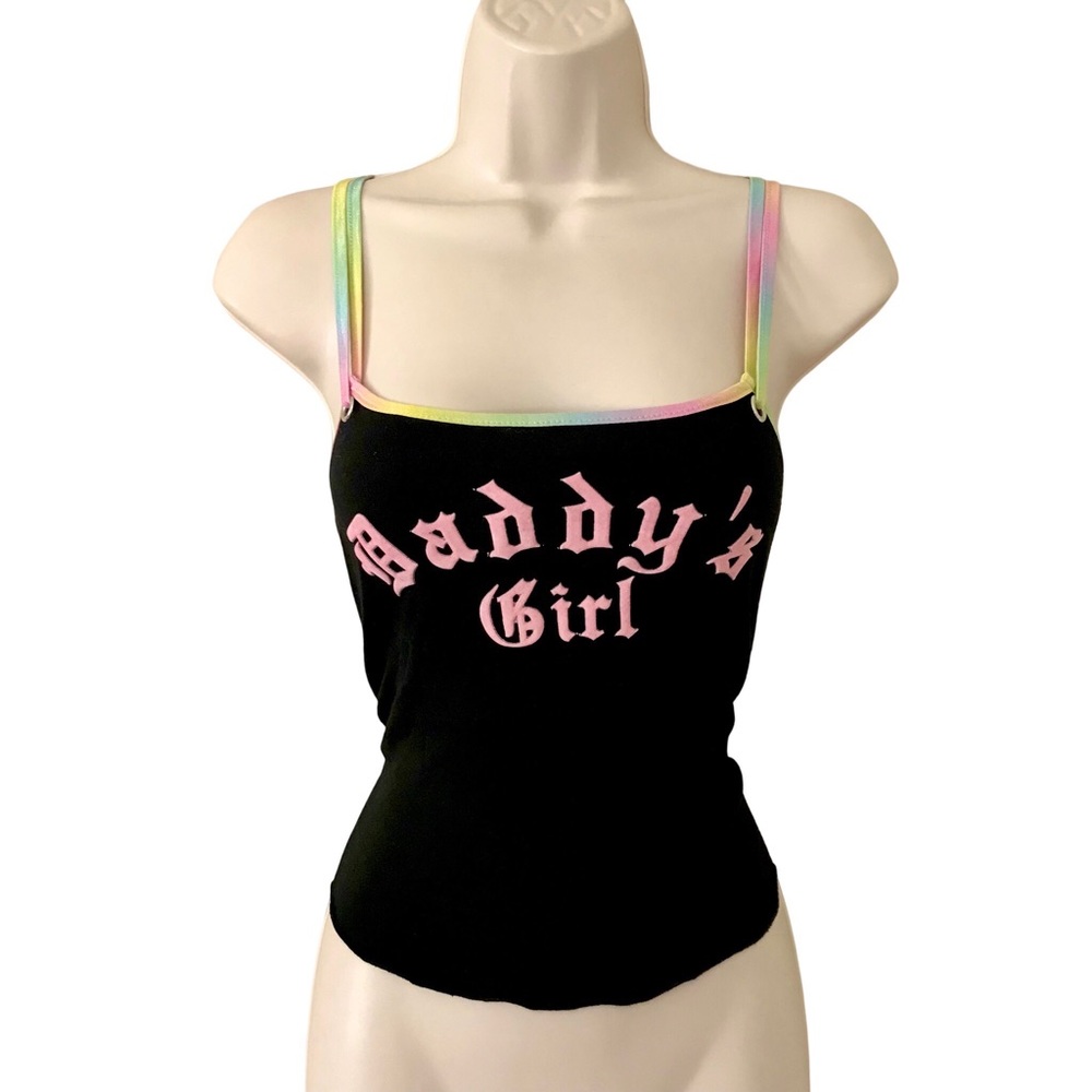 Y2K Vintage Sexy Black Pink Daddy’s Girl Crop Top Tank Bimbo Colorful Medium